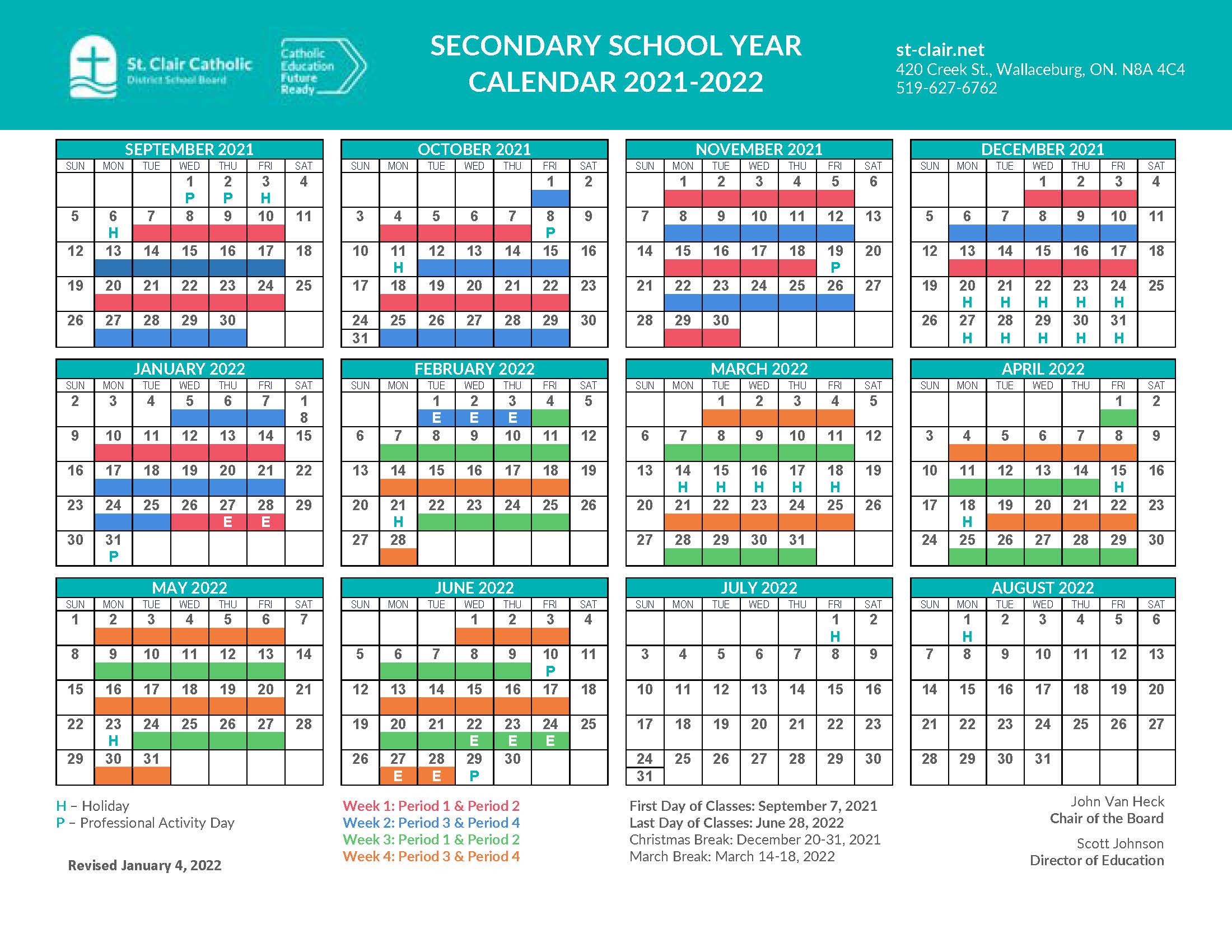 Revised Calendar for January 2022 - Ursuline College Chatham Revised Calendar for January 2022 - Ursuline College Chatham